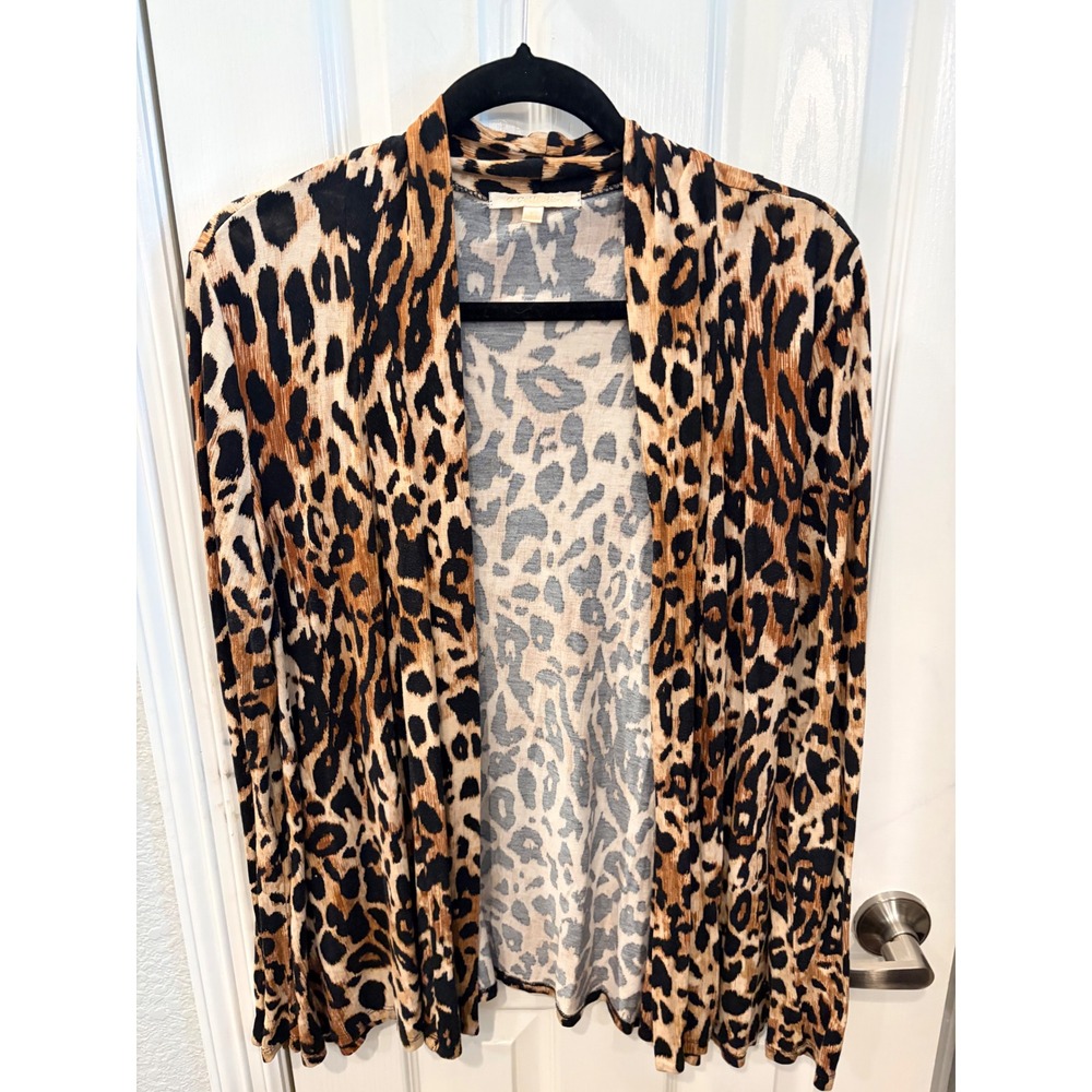 G Collection Cardigan Brown Leopard Print Open Front Lightweight M665 Layering